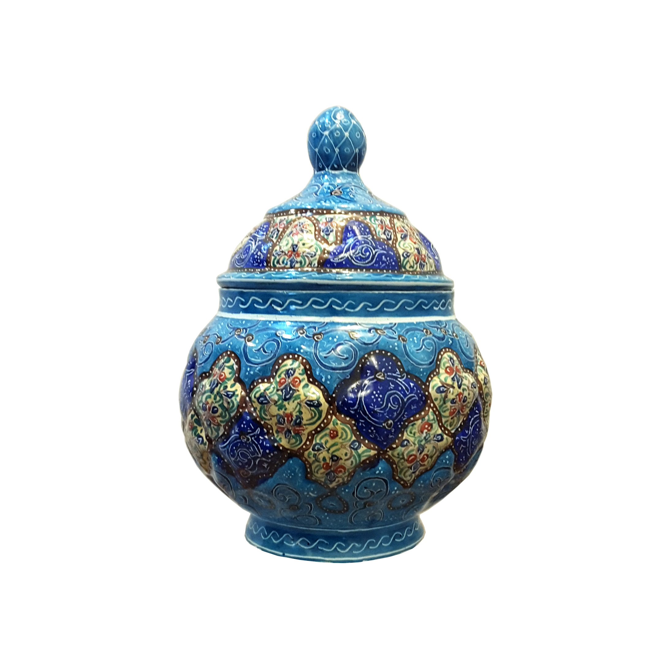Persian enameld handmade Mina Sugar bowl 13 cm Taha Handicraft Shop